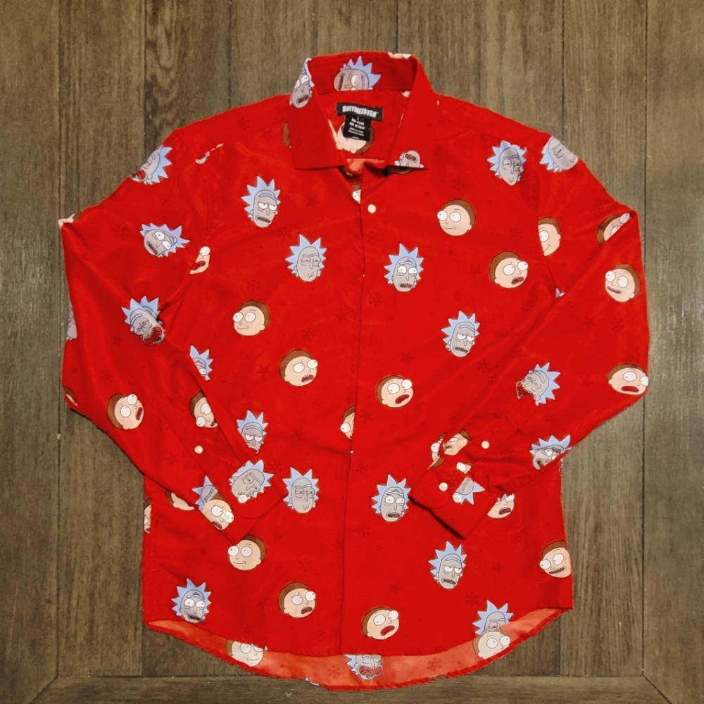 Rick and Morty Button Up Shirt Men's Size L - 16/16.5"